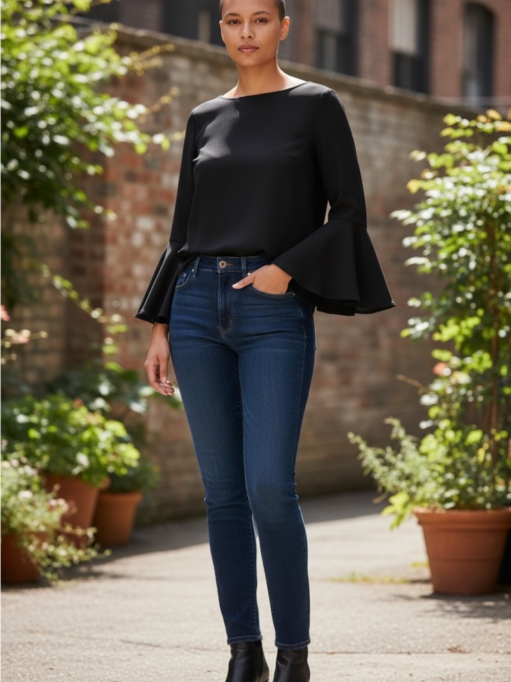 Halogen Black Bell-Sleeve Blouse